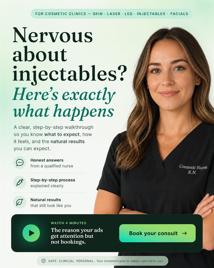 A direct-response cosmetic clinic ad that drives bookings